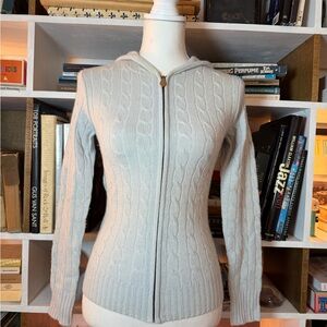 Cable-Knit Zip Hoodie Sweater - blue grey